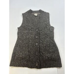LL‎ Bean Cardigan Sweater Vest Womens Small Wool Blend Cable Knit
